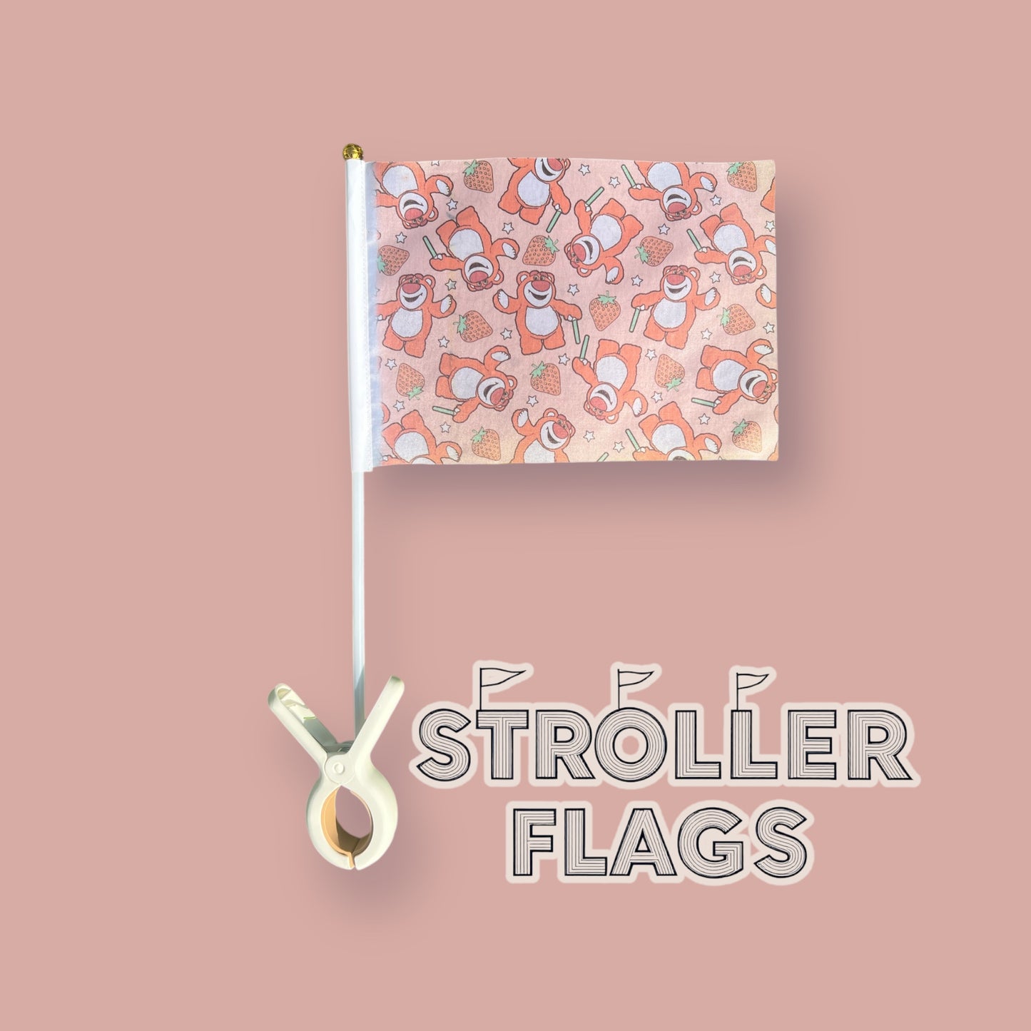 Mini Stroller Flag with Clip | Strawberry Bear |