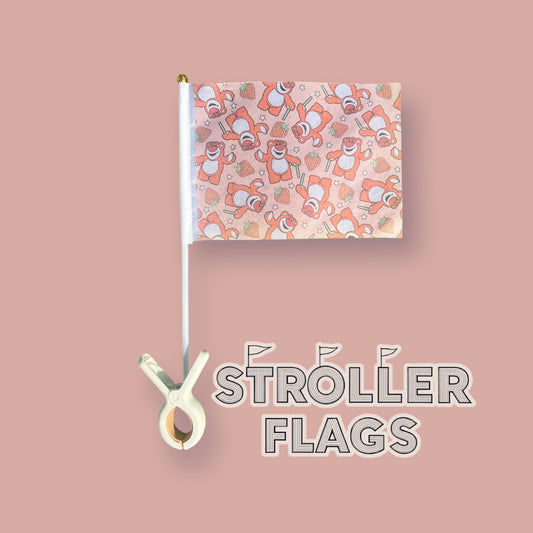 Mini Stroller Flag with Clip | Strawberry Bear |